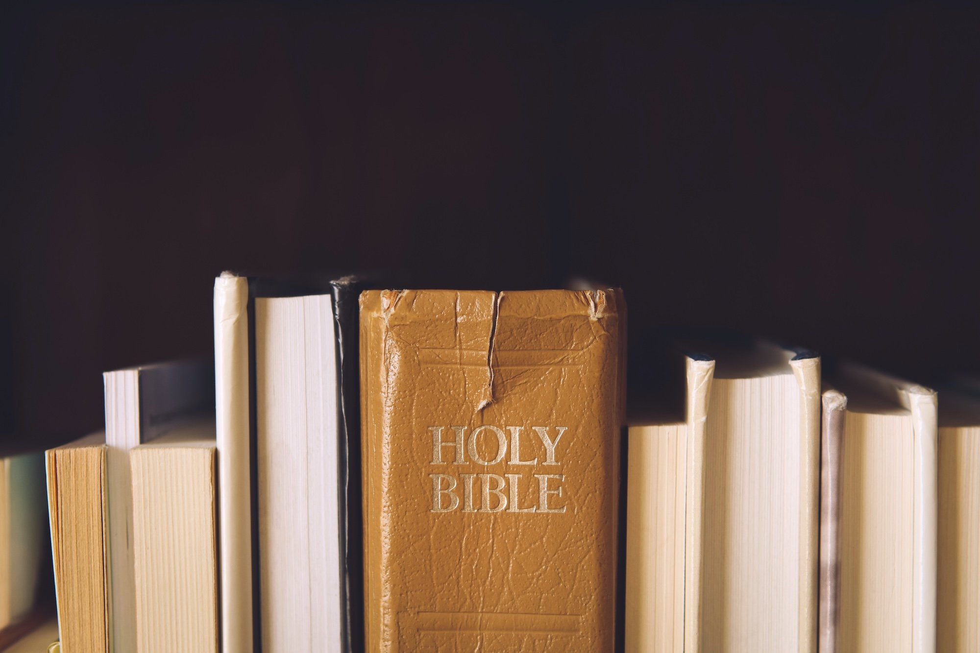 Bible and other books on a shelf